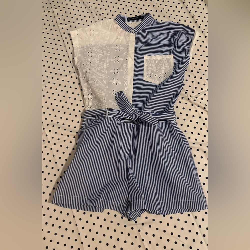 Zara Striped Romper with Lace Detail